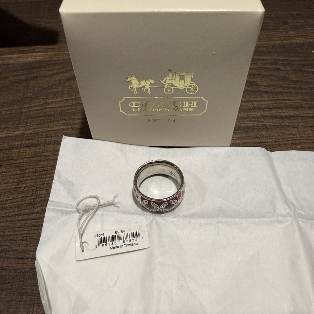 Coach Patchwork Pink Crystal Ombre Signature Ring - Picture 7 of 7